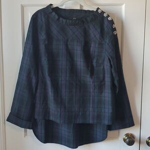 NWT J. CREW FUNNELNECK TOP BLACKWATCH TARTAN PLAID JEWELED BUTTONS SZ 8 HOLIDAY